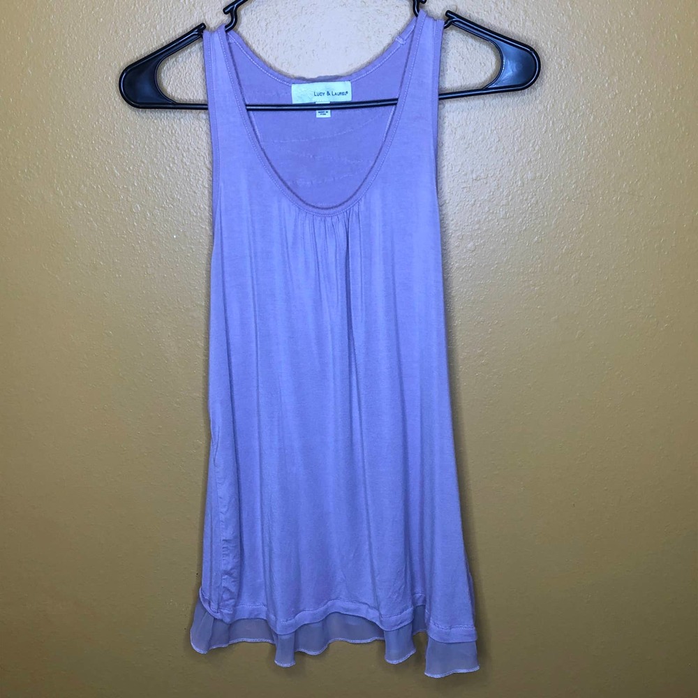 Lucy & Laurel Purple Ruffle Sleeveless Top, L